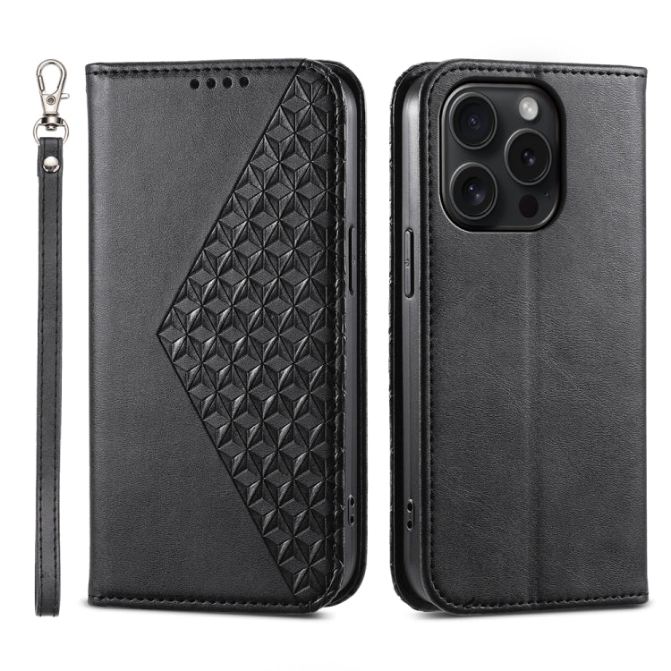 For iPhone 15 Pro Cubic Grid Calf Texture Magnetic Leather Phone Case(Black) - HoMEdemic™ 
