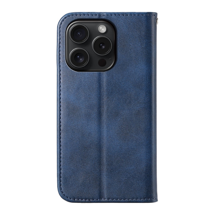 For iPhone 15 Pro Cubic Grid Calf Texture Magnetic Leather Phone Case(Blue) - HoMEdemic™ 