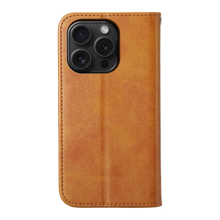 For iPhone 15 Pro Cubic Grid Calf Texture Magnetic Leather Phone Case(Yellow) - HoMEdemic™ 