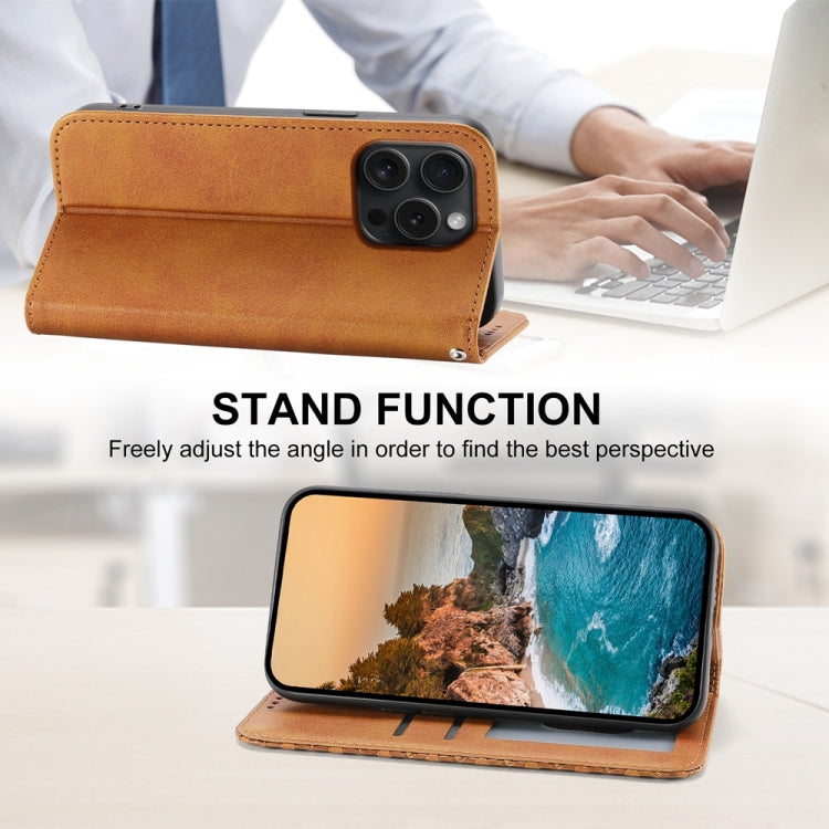 For iPhone 15 Pro Cubic Grid Calf Texture Magnetic Leather Phone Case(Yellow) - HoMEdemic™ 