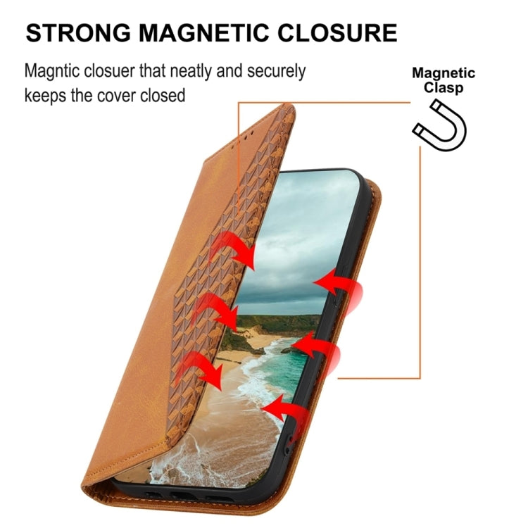For iPhone 15 Pro Cubic Grid Calf Texture Magnetic Leather Phone Case(Yellow) - HoMEdemic™ 