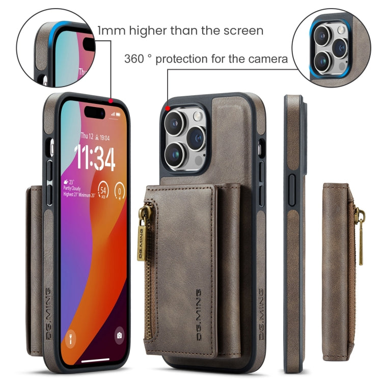 For iPhone 14 Pro Max DG.MING M5 Series Zip RFID Multi Card Detachable Leather Phone Case(Coffee) - HoMEdemic™ 
