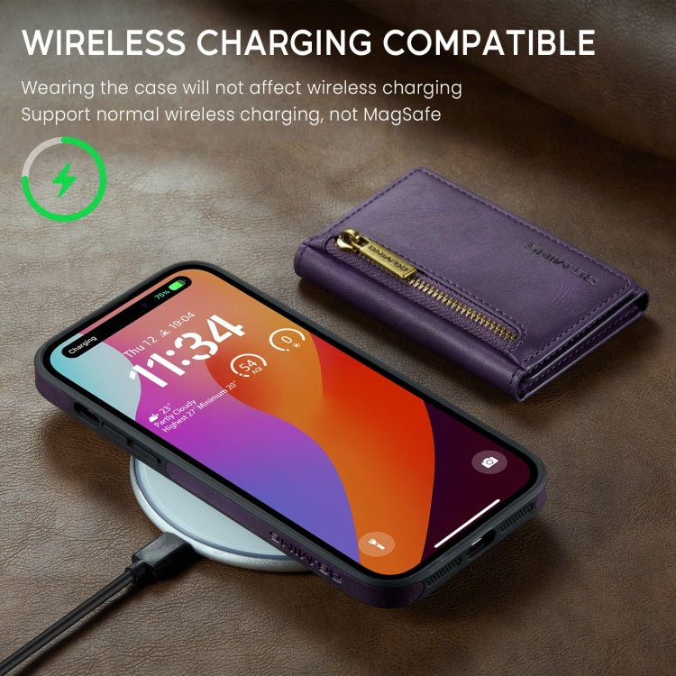For iPhone 14 Pro Max DG.MING M5 Series Zip RFID Multi Card Detachable Leather Phone Case(Purple) - HoMEdemic™ 