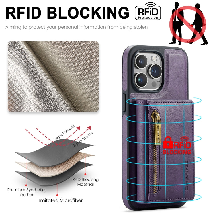 For iPhone 14 Pro Max DG.MING M5 Series Zip RFID Multi Card Detachable Leather Phone Case(Purple) - HoMEdemic™ 