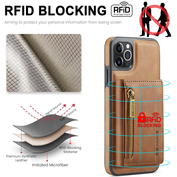 For iPhone 11 Pro Max DG.MING M5 Series Zip RFID Multi Card Detachable Leather Phone Case(Brown) - HoMEdemic™ 