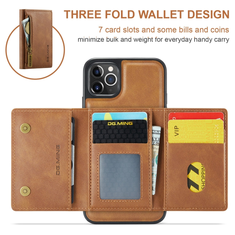 For iPhone 11 Pro Max DG.MING M5 Series Zip RFID Multi Card Detachable Leather Phone Case(Brown) - HoMEdemic™ 