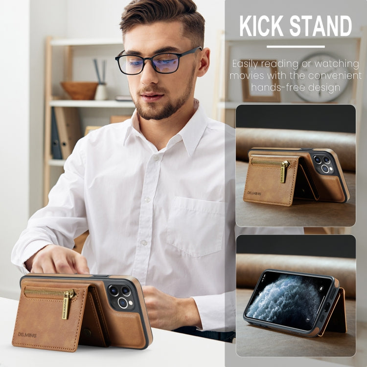 For iPhone 11 Pro Max DG.MING M5 Series Zip RFID Multi Card Detachable Leather Phone Case(Brown) - HoMEdemic™ 