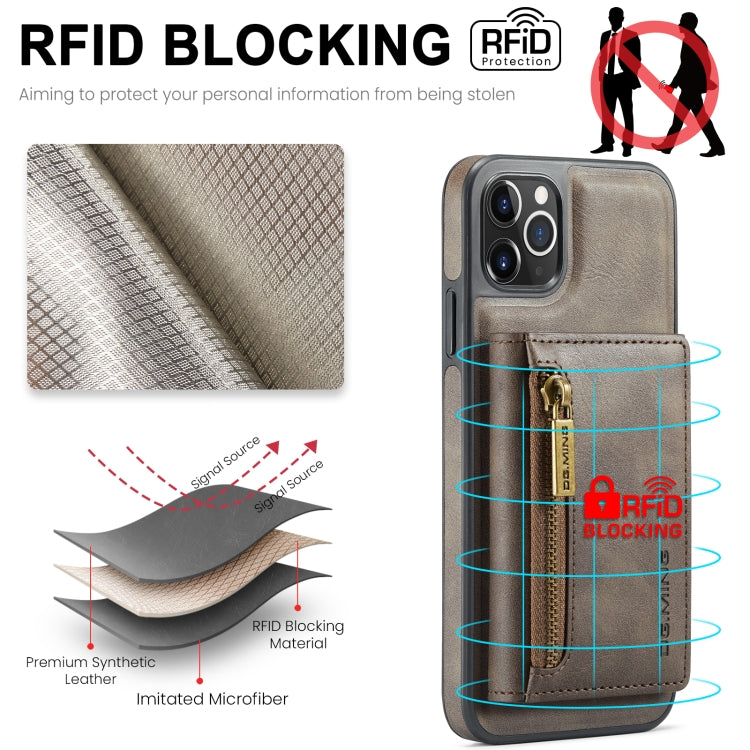 For iPhone 11 Pro Max DG.MING M5 Series Zip RFID Multi Card Detachable Leather Phone Case(Coffee) - HoMEdemic™ 