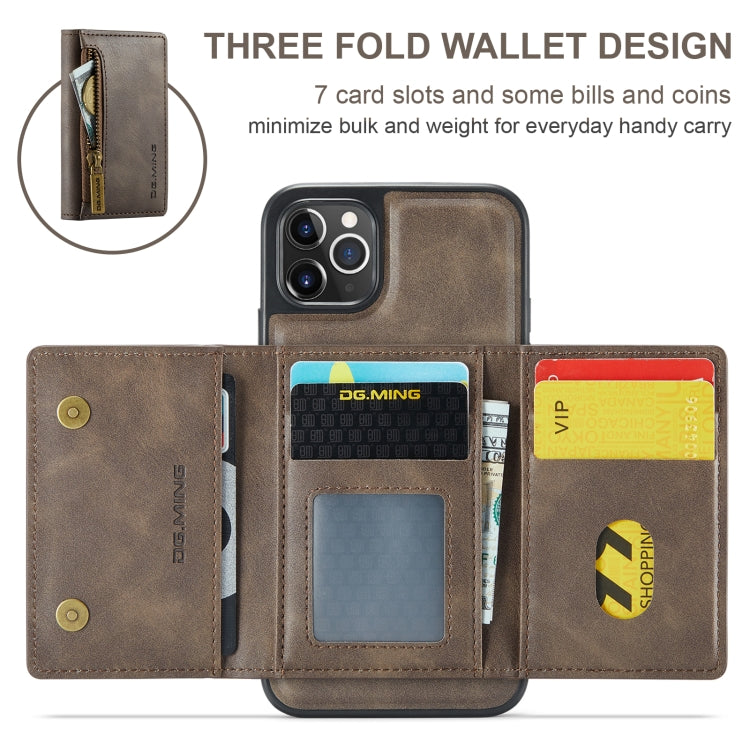 For iPhone 11 Pro Max DG.MING M5 Series Zip RFID Multi Card Detachable Leather Phone Case(Coffee) - HoMEdemic™ 