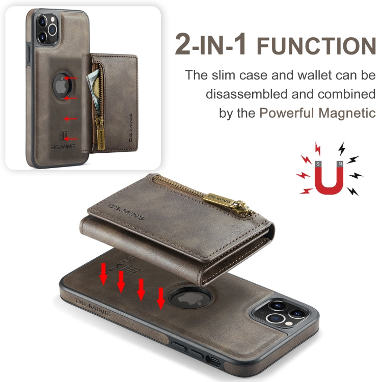 For iPhone 11 Pro Max DG.MING M5 Series Zip RFID Multi Card Detachable Leather Phone Case(Coffee) - HoMEdemic™ 