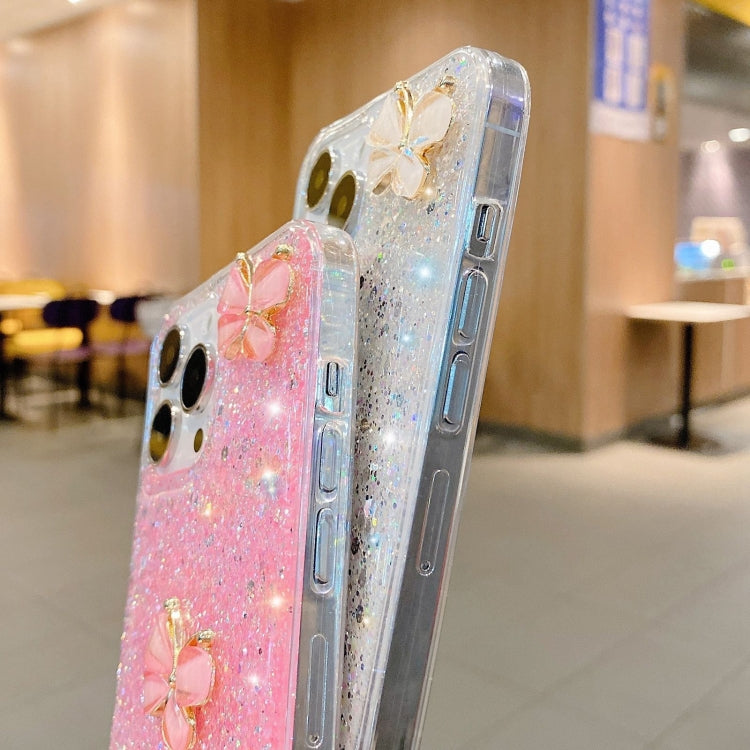 For iPhone 15 Pro Starry Sequin Jade Butterfly Epoxy TPU Phone Case with Strap(Pink) - HoMEdemic™ 