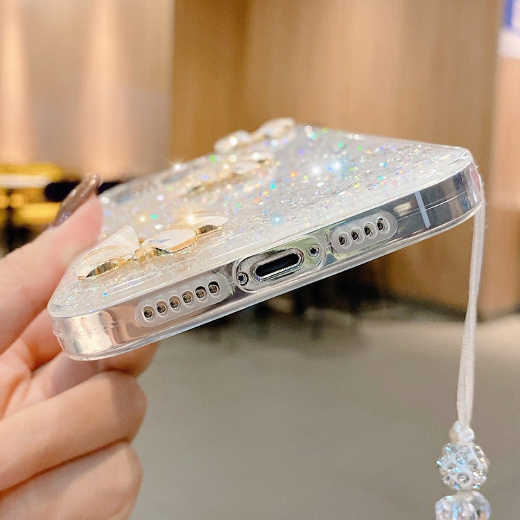 For iPhone 15 Pro Starry Sequin Jade Butterfly Epoxy TPU Phone Case with Strap(Pink) - HoMEdemic™ 