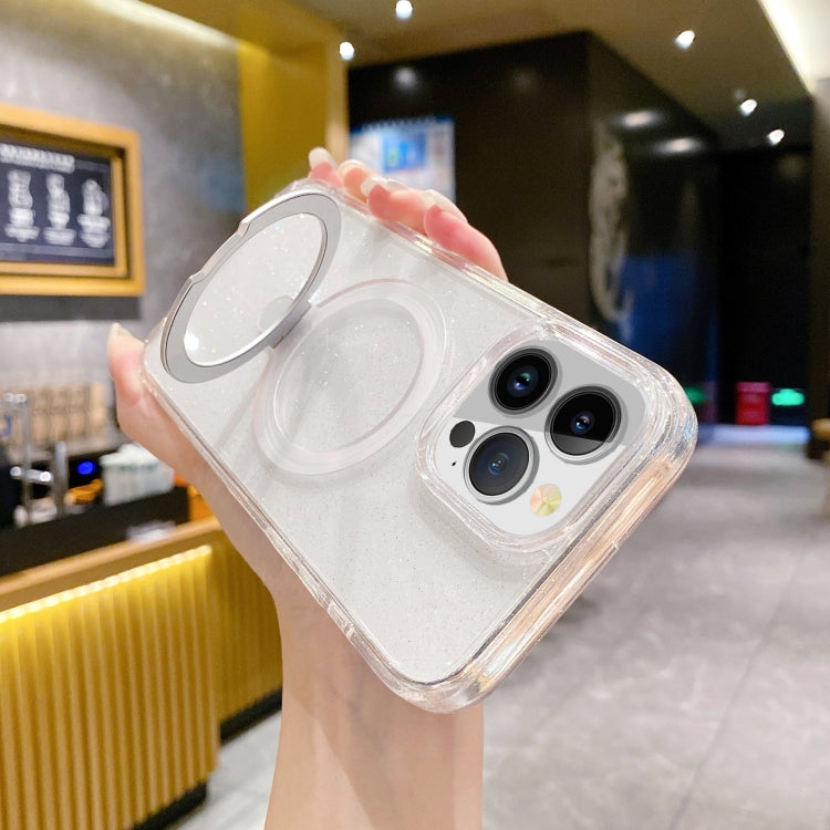 For iPhone 15 Pro Glitter MagSafe Magnetic Phone Case with Stand(White) - HoMEdemic™ 