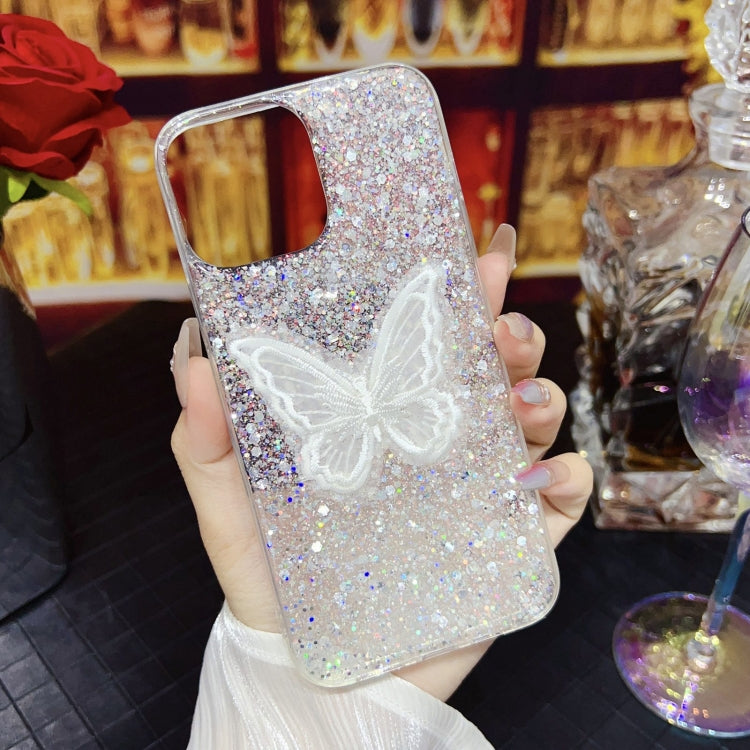 For iPhone 15 Pro Max Starry Sequin Embroidered Butterfly Epoxy TPU Phone Case(Silver) - HoMEdemic™ 