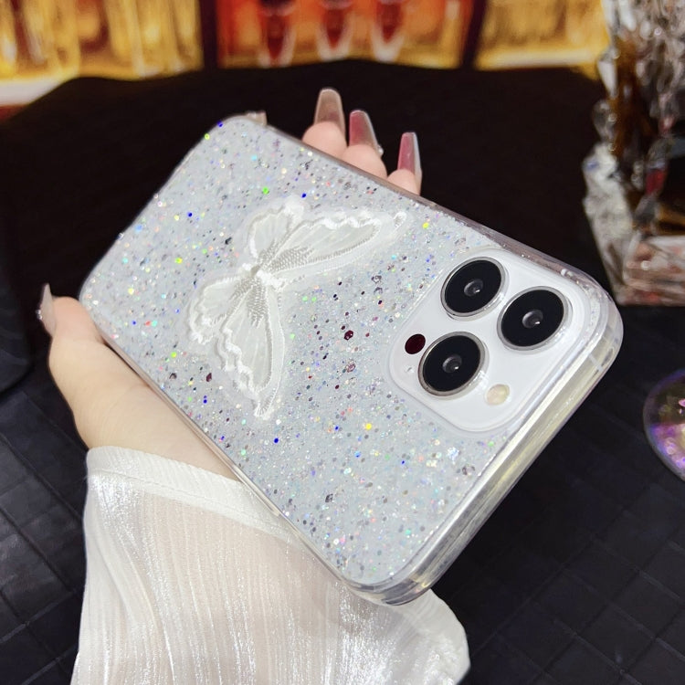 For iPhone 15 Pro Max Starry Sequin Embroidered Butterfly Epoxy TPU Phone Case(Silver) - HoMEdemic™ 