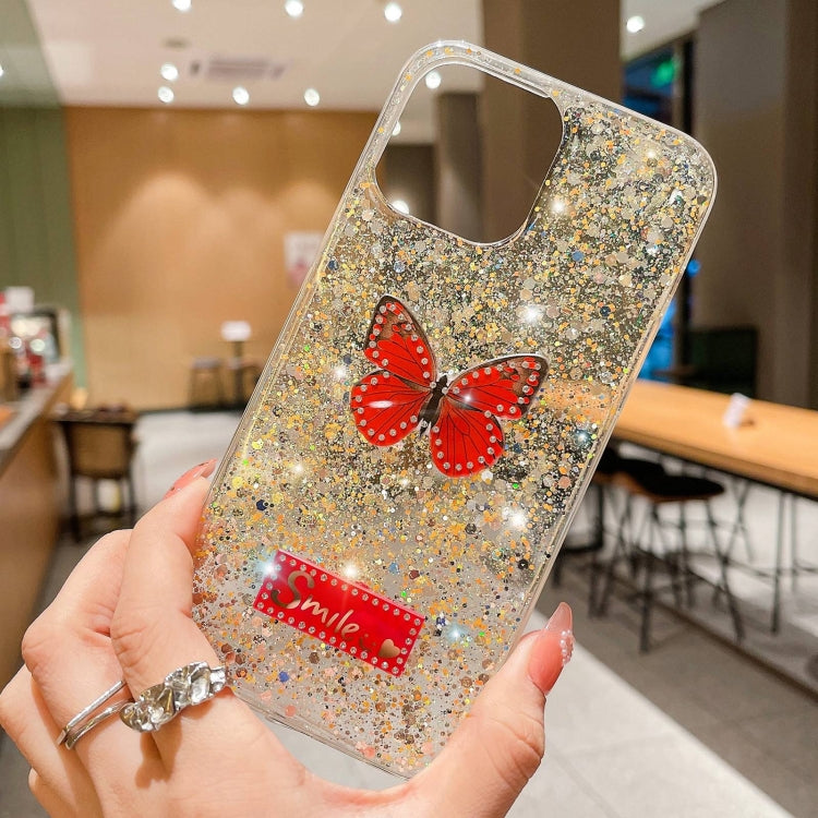 For iPhone 15 Pro Max Starry Sequin Rhinestones Butterfly Epoxy TPU Phone Case(Yellow) - HoMEdemic™ 