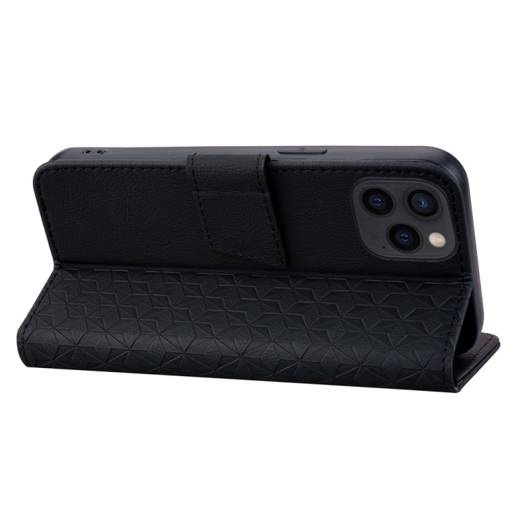 For iPhone 15 Pro Business Diamond Buckle Leather Phone Case with Lanyard(Black) - HoMEdemic™ 