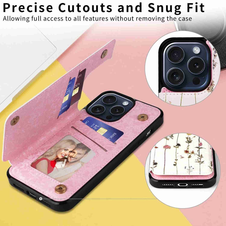 For iPhone 15 Pro Max Printed Double Buckle RFID Anti-theft Phone Case(Dried Flower World) - HoMEdemic™ 