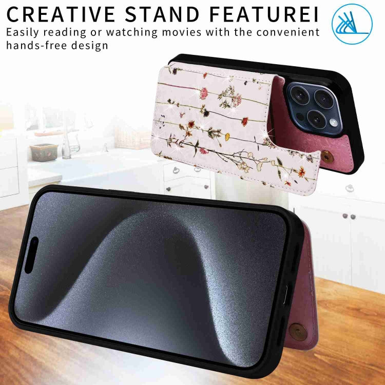 For iPhone 15 Pro Max Printed Double Buckle RFID Anti-theft Phone Case(Dried Flower World) - HoMEdemic™ 