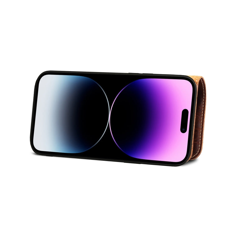 For iPhone 15 Pro Denior Oil Wax Cowhide Magnetic Button Genuine Leather Case(Dark Red) - HoMEdemic™ 