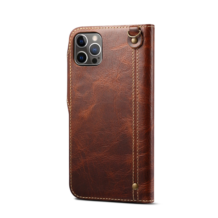 For iPhone 15 Plus Denior Oil Wax Cowhide Magnetic Button Genuine Leather Case(Brown) - HoMEdemic™ 