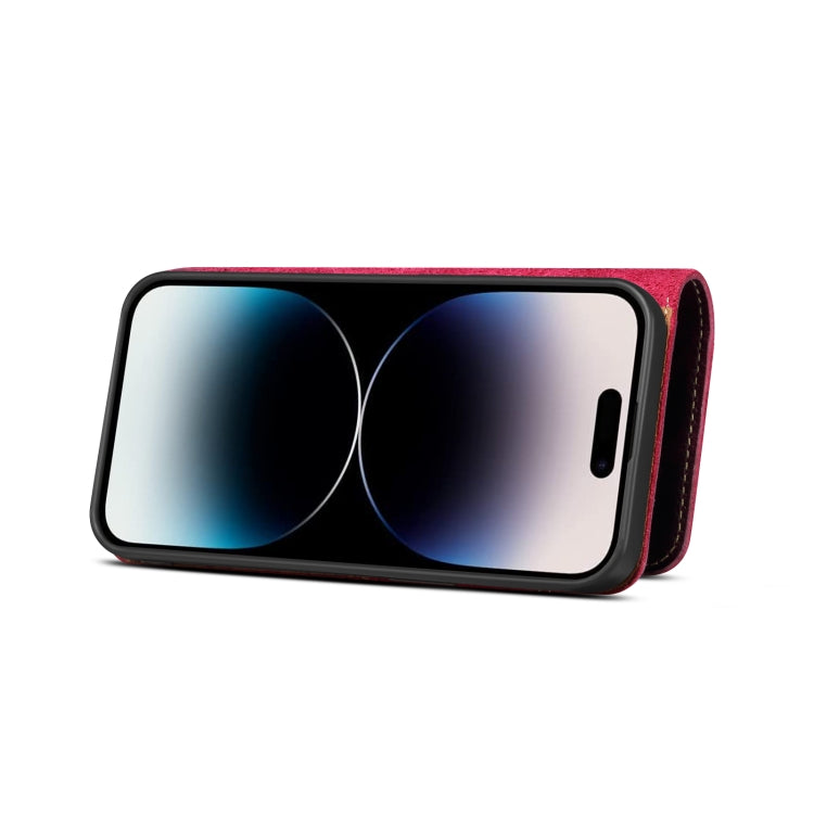 For iPhone 15 Plus Denior Oil Wax Cowhide Magnetic Button Genuine Leather Case(Purple) - HoMEdemic™ 