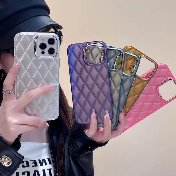 For iPhone 15 Pro 3D Rhombus Electroplating TPU Hybrid PC Phone Case(Purple) - HoMEdemic™ 