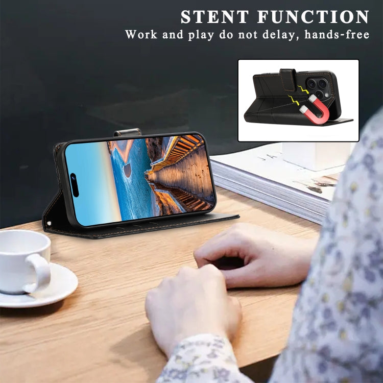 For iPhone 15 Pro PU Genuine Leather Texture Embossed Line Phone Case(Black) - HoMEdemic™ 