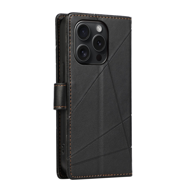 For iPhone 15 Pro Max PU Genuine Leather Texture Embossed Line Phone Case(Black) - HoMEdemic™ 