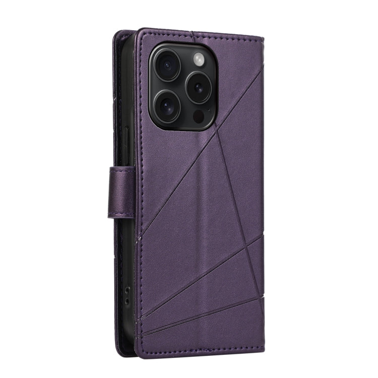 For iPhone 15 Pro Max PU Genuine Leather Texture Embossed Line Phone Case(Purple) - HoMEdemic™ 