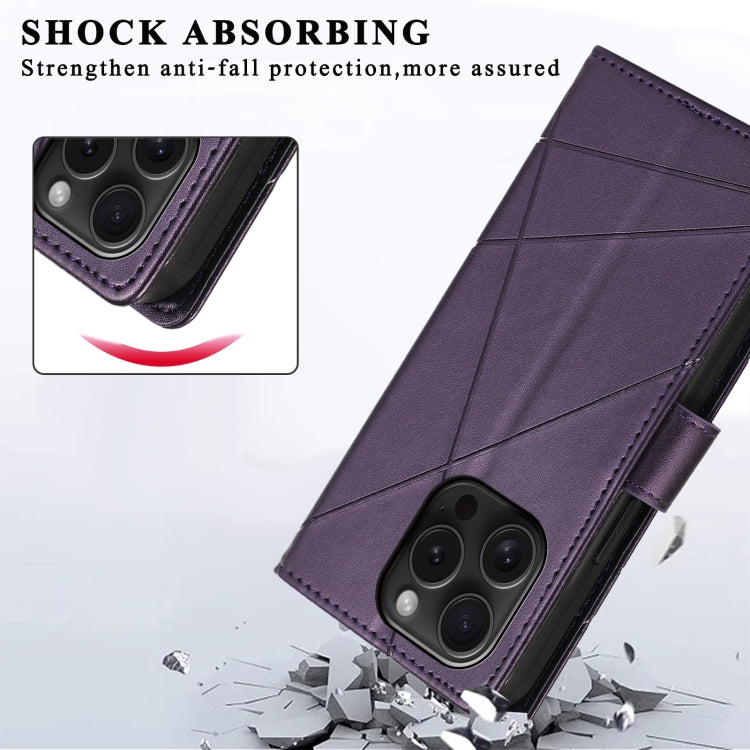 For iPhone 15 Pro Max PU Genuine Leather Texture Embossed Line Phone Case(Purple) - HoMEdemic™ 
