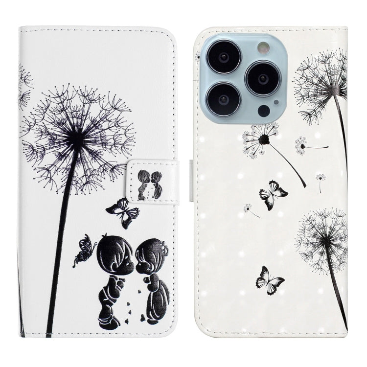 For iPhone 15 Pro Oil Embossed 3D Drawing Leather Phone Case(Couple Dandelion) - HoMEdemic™ 
