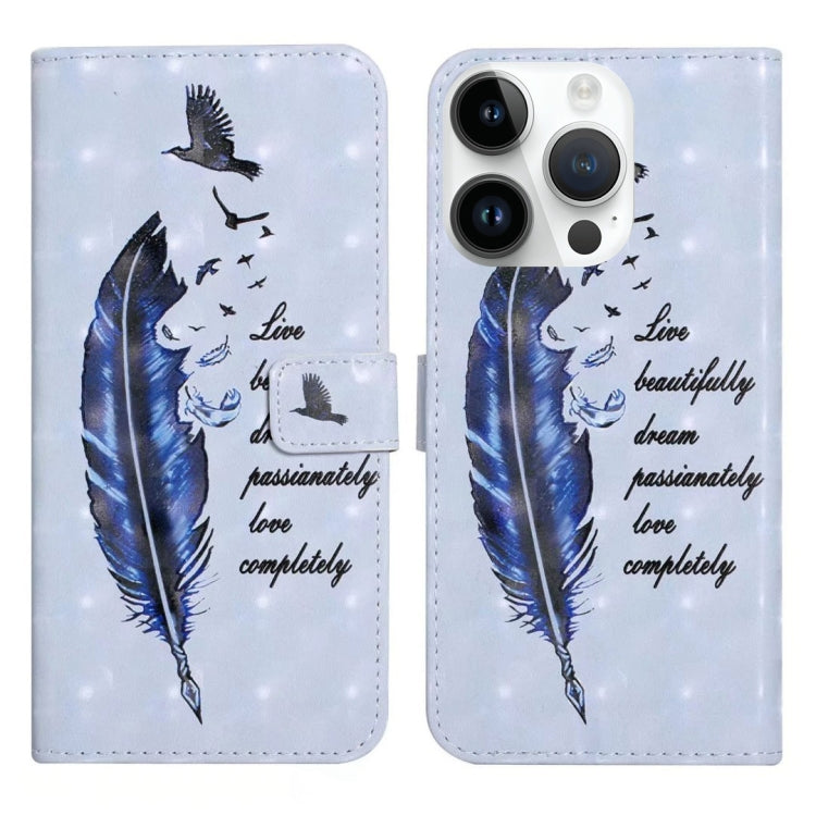 For iPhone 15 Pro Oil Embossed 3D Drawing Leather Phone Case(Blue Feather) - HoMEdemic™ 