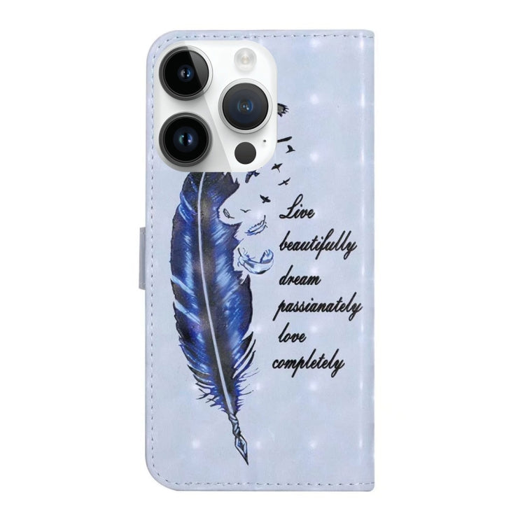 For iPhone 15 Pro Oil Embossed 3D Drawing Leather Phone Case(Blue Feather) - HoMEdemic™ 