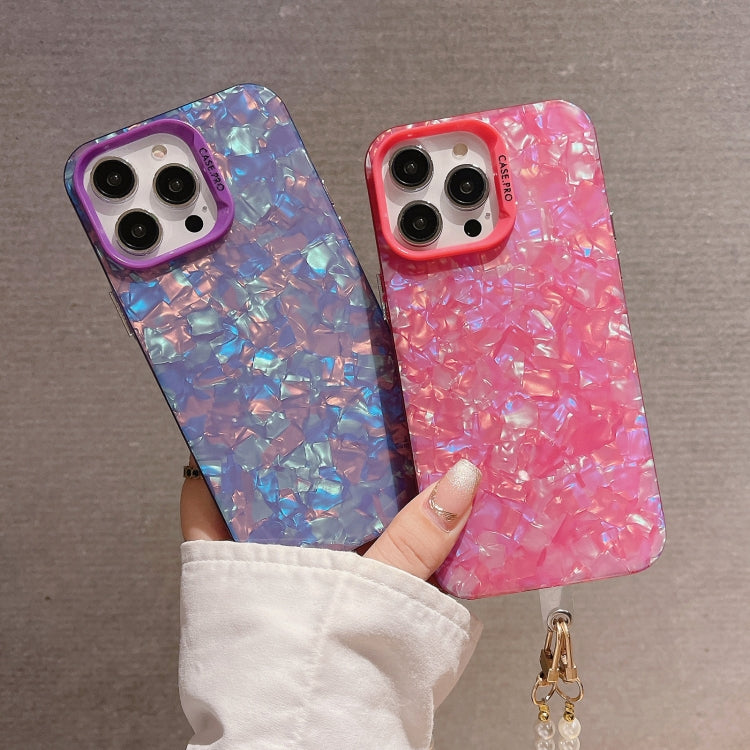 For iPhone 15 Pro Shell Texture Crossbody Pearl Chain TPU Hybrid Acrylic Phone Case(Rose Red) - HoMEdemic™ 