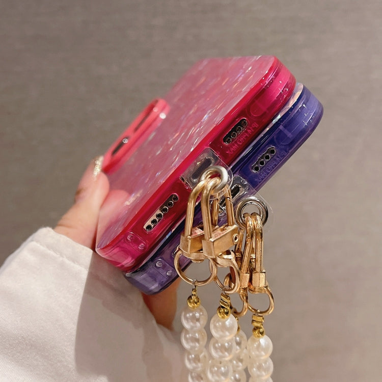 For iPhone 15 Pro Shell Texture Crossbody Pearl Chain TPU Hybrid Acrylic Phone Case(Rose Red) - HoMEdemic™ 