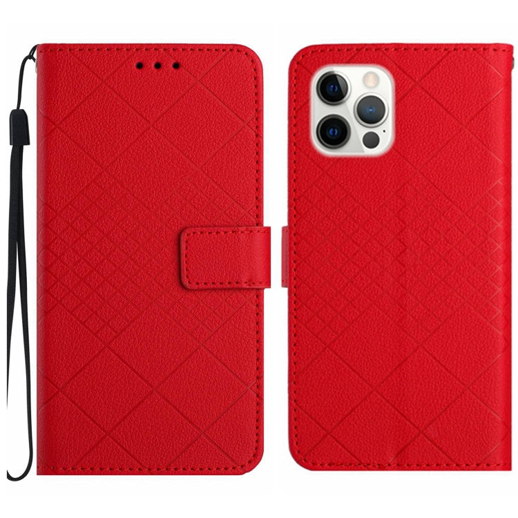 For iPhone 15 Pro Rhombic Grid Texture Leather Phone Case(Red) - HoMEdemic™ 