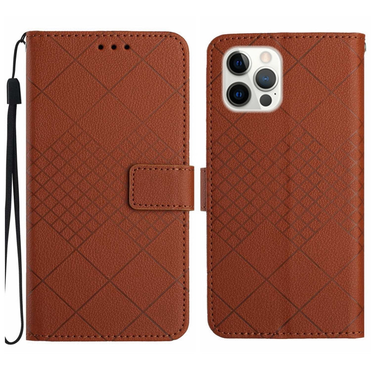 For iPhone 15 Pro Rhombic Grid Texture Leather Phone Case(Brown) - HoMEdemic™ 