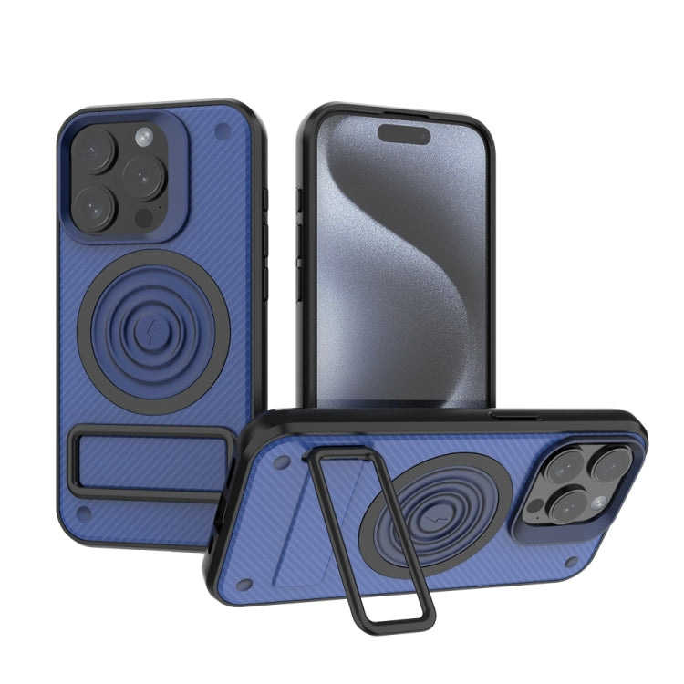 For iPhone 15 Pro Carbon Fiber Texture PC + TPU Phone Case with Metal Holder(Blue) - HoMEdemic™ 