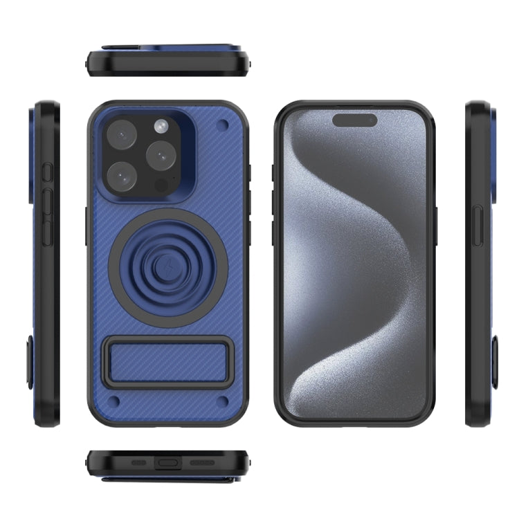For iPhone 15 Pro Carbon Fiber Texture PC + TPU Phone Case with Metal Holder(Blue) - HoMEdemic™ 