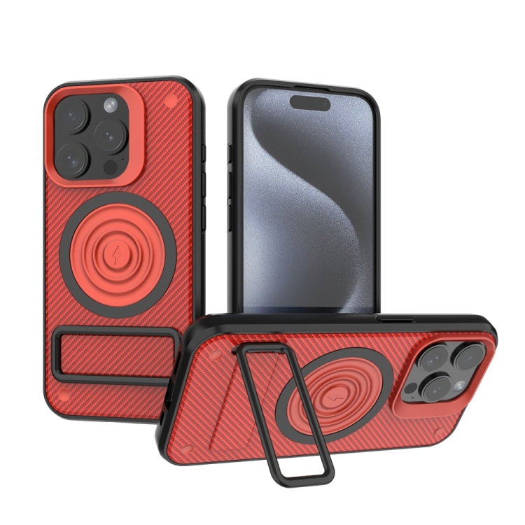 For iPhone 15 Pro Carbon Fiber Texture PC + TPU Phone Case with Metal Holder(Red) - HoMEdemic™ 