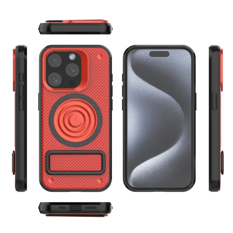 For iPhone 15 Pro Carbon Fiber Texture PC + TPU Phone Case with Metal Holder(Red) - HoMEdemic™ 