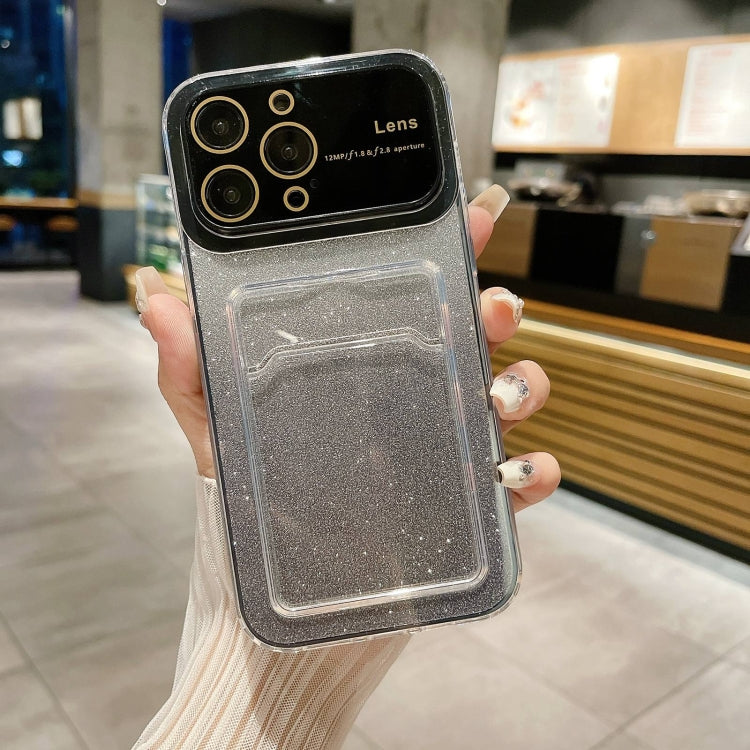 For iPhone 15 Pro Large Window Gradient Glitter Phone Case with Card Slot(Black) - HoMEdemic™ 