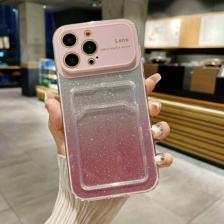 For iPhone 15 Pro Large Window Gradient Glitter Phone Case with Card Slot(Pink) - HoMEdemic™ 