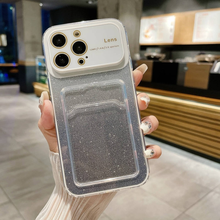 For iPhone 15 Pro Large Window Gradient Glitter Phone Case with Card Slot(White) - HoMEdemic™ 