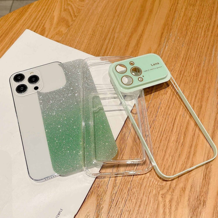 For iPhone 15 Pro Max Large Window Gradient Glitter Phone Case with Card Slot(Green) - HoMEdemic™ 