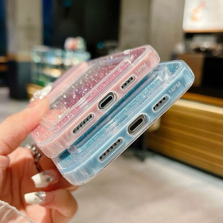 For iPhone 15 Pro Max Large Window Gradient Glitter Phone Case with Card Slot(Blue) - HoMEdemic™ 