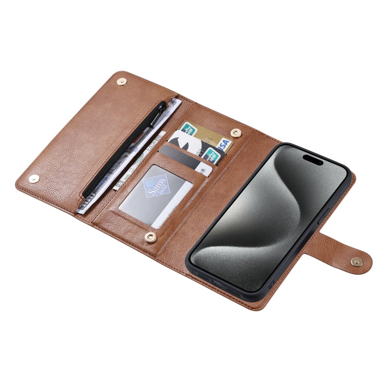 For iPhone 15 Pro Max ViLi GV Series MagSafe Magnetic Zipper Leather Phone Case(Brown) - HoMEdemic™ 