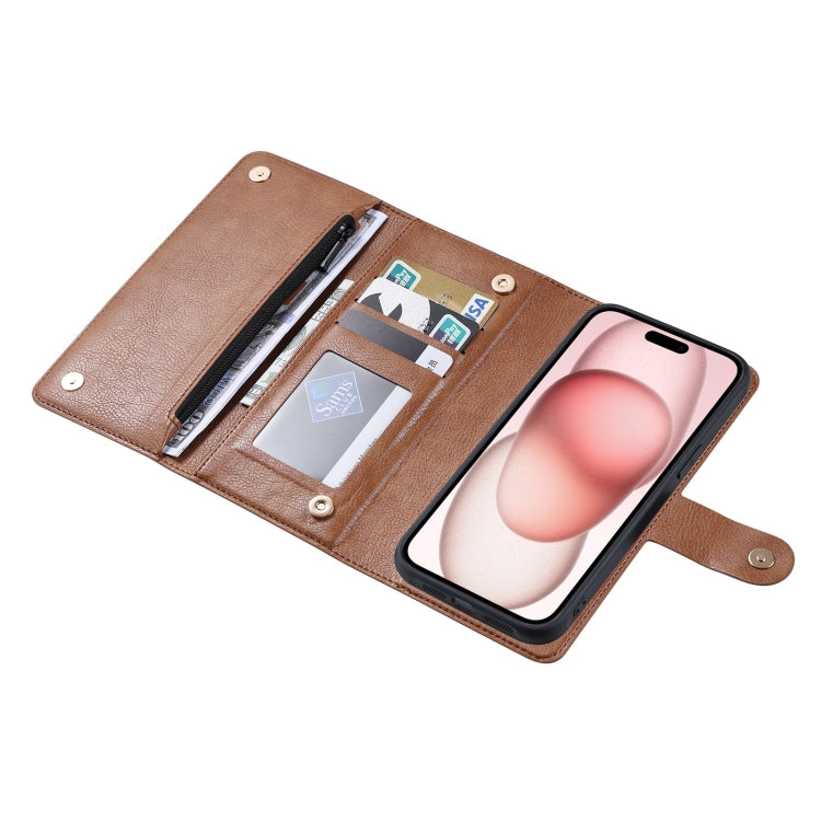 For iPhone 15 ViLi GV Series MagSafe Magnetic Zipper Leather Phone Case(Brown) - HoMEdemic™ 
