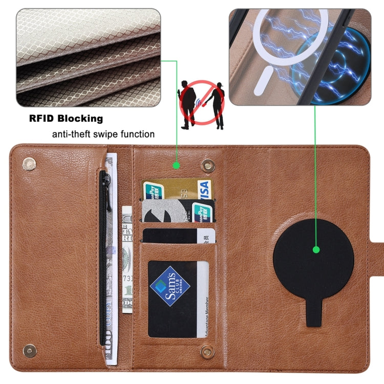 For iPhone 15 ViLi GV Series MagSafe Magnetic Zipper Leather Phone Case(Brown) - HoMEdemic™ 